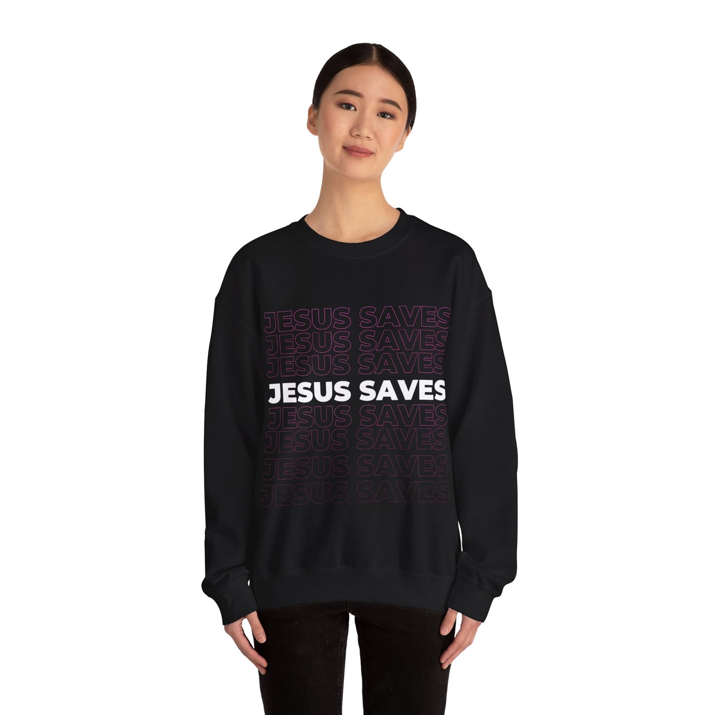 Jesus Saves Crewneck Sweatshirt — Bold Faith Graphic Pullover
